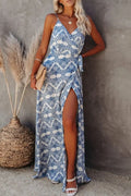 Versatile Printed Tied Maxi Camisole Dress With Side Slit Detail - Southern Shores Clothing