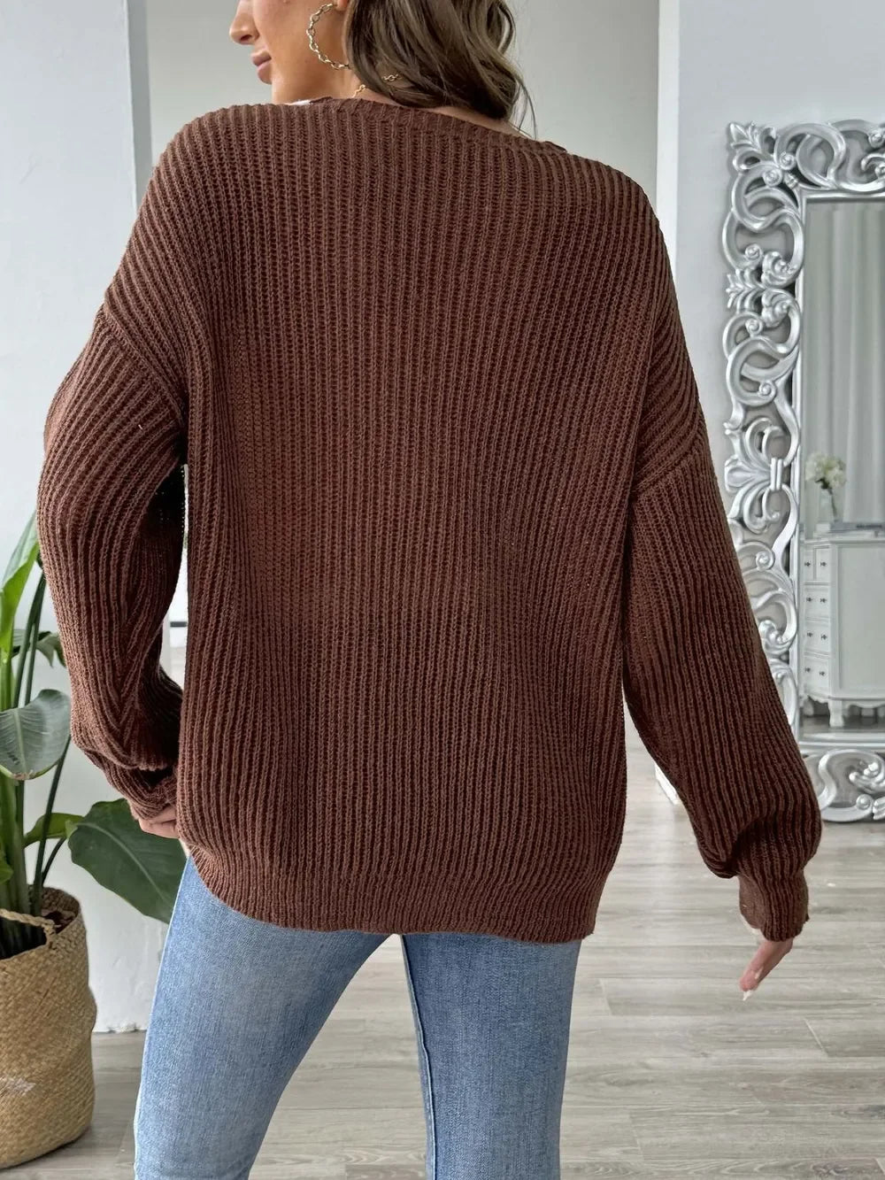 Contrast Trim Dropped Shoulder Long Sleeve Sweater - Southern Shores Clothing