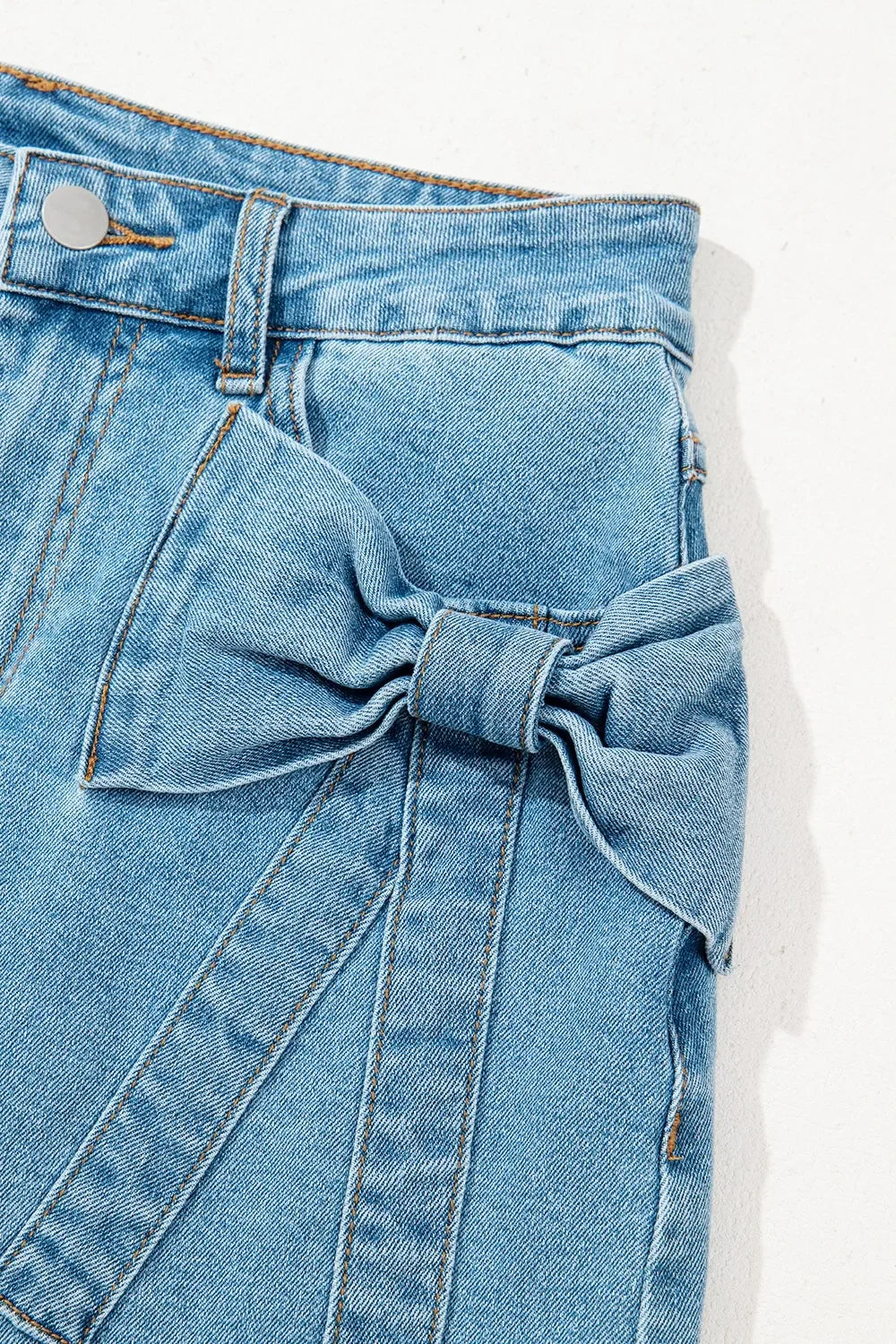 Acid Wash Bowknot Details High Waist Denim Skirt - Southern Shores Clothing