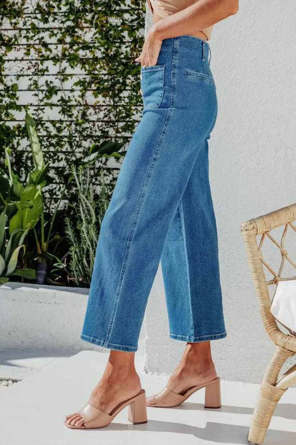 Savannah Inspired Button Fly Cropped Wide Leg Denim Jeans - Southern Shores Clothing