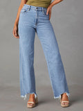 Coastal Loose Fit Raw Hem Denim Jeans With Pockets - Southern Shores Clothing