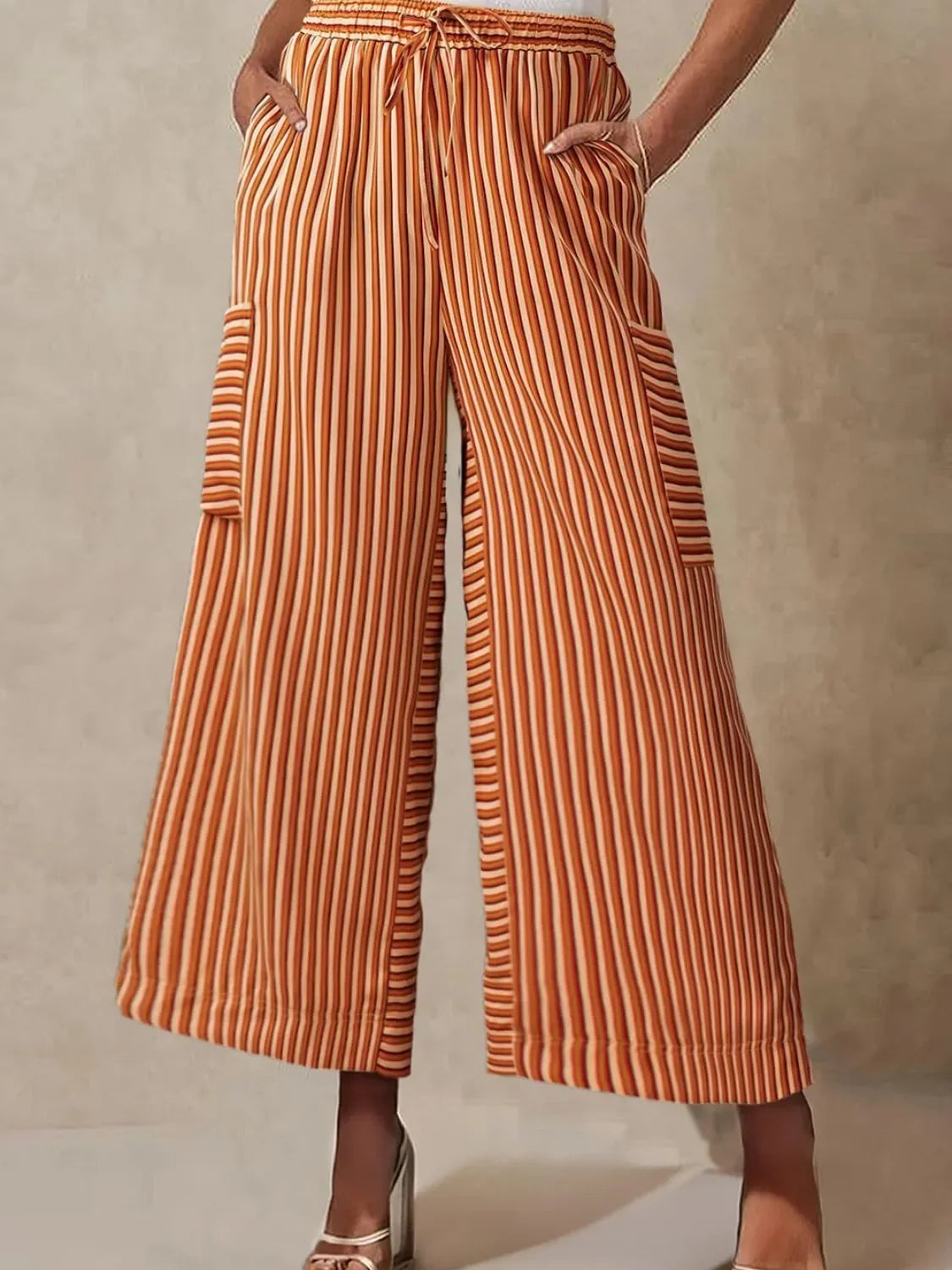 Wide Leg Contrast Striped Pants With Breathable Fabric - Southern Shores Clothing