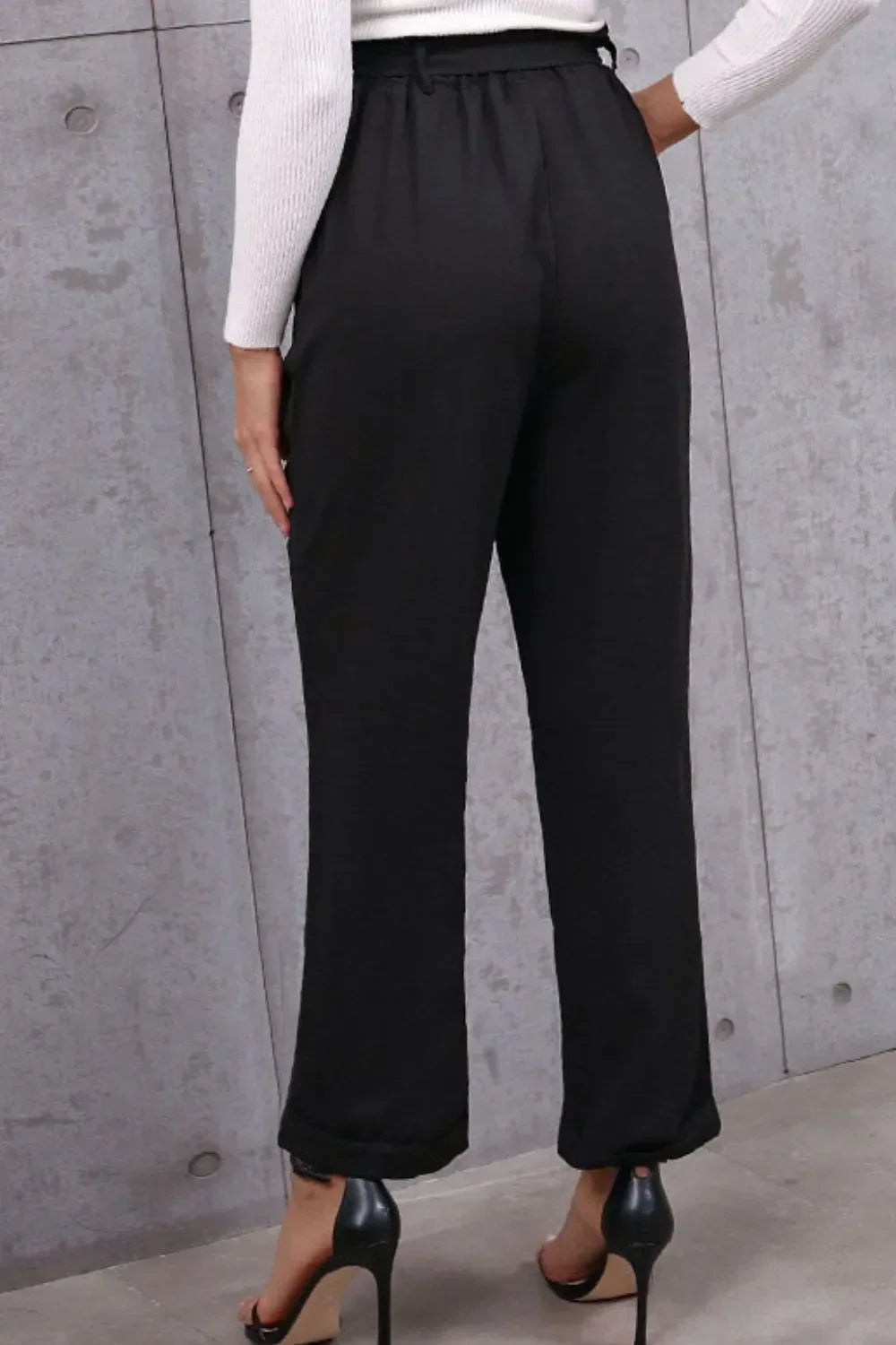 Pocketed Belted Paper Bag Waist Pants Casual - Southern Shores Clothing