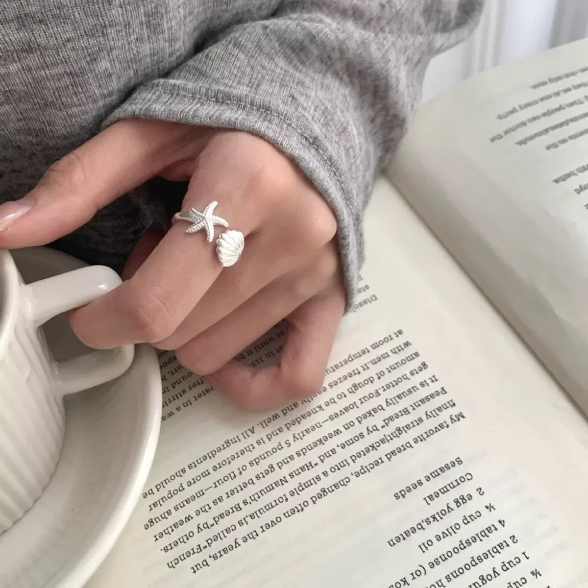 Sterling Silver Starfish And Seashell Open Ring - Southern Shores Clothing