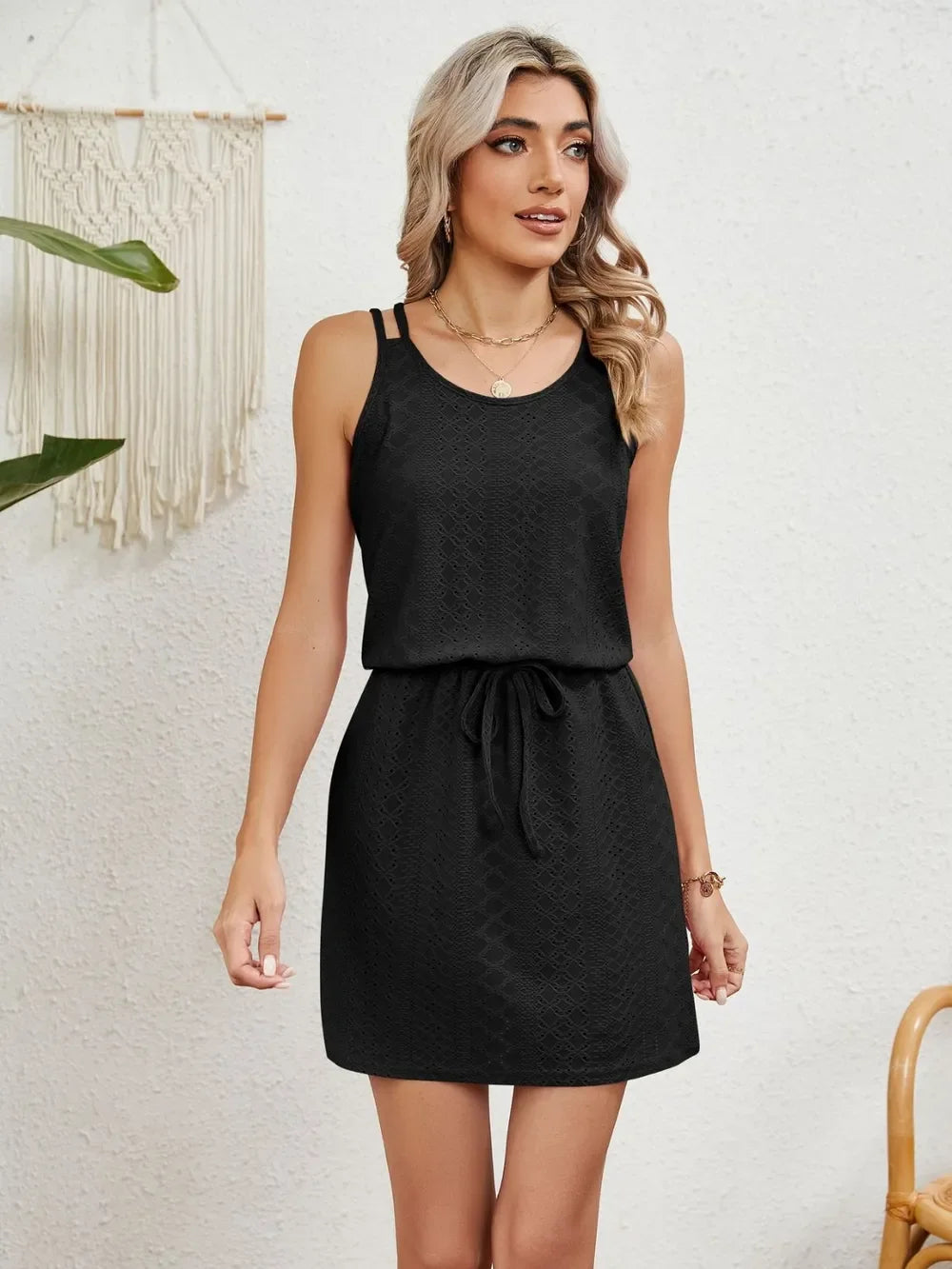 Eyelet Scoop Neck Sleeveless Dress - Southern Shores Clothing