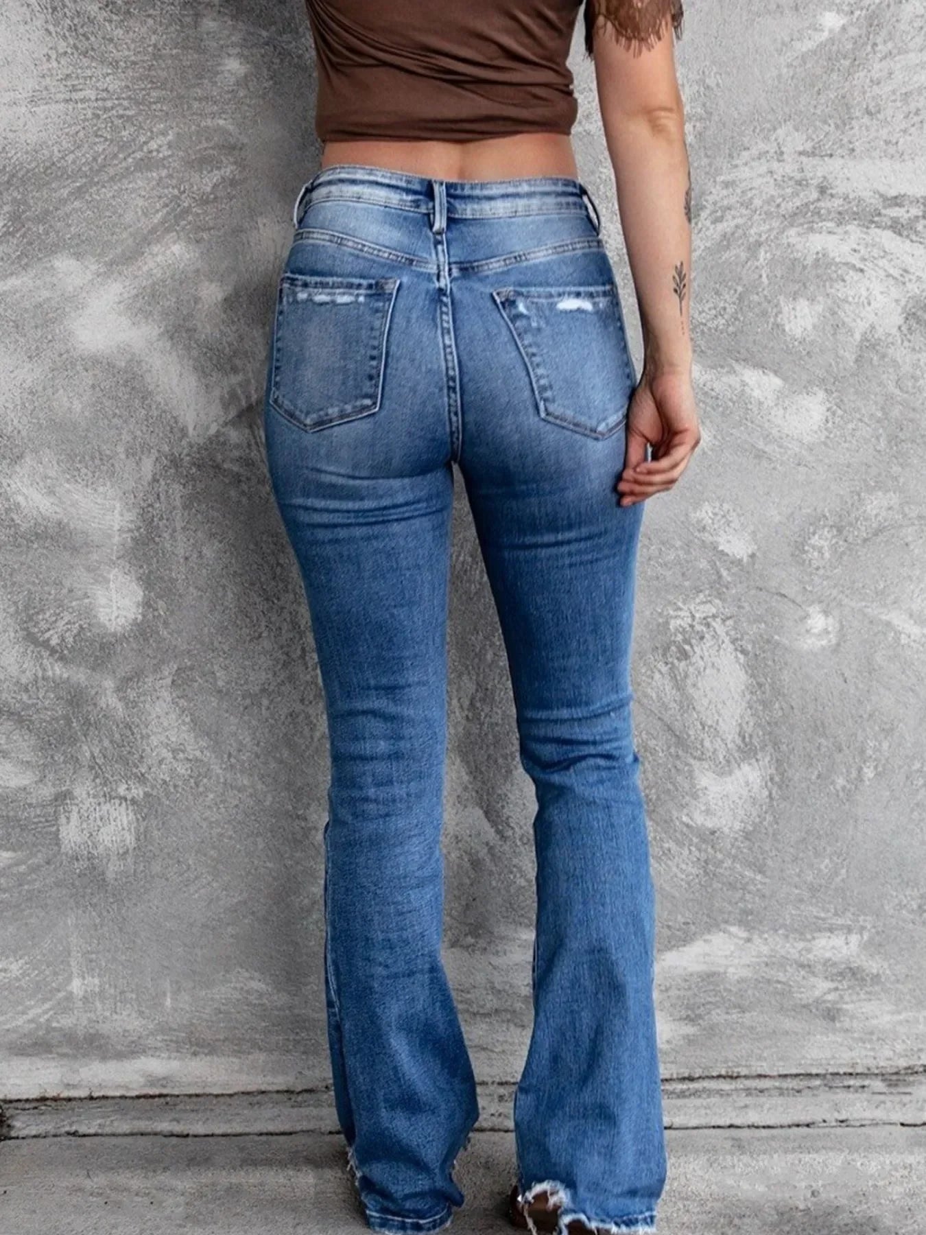Beach Inspired Distressed Flare Jeans With Pockets - Southern Shores Clothing