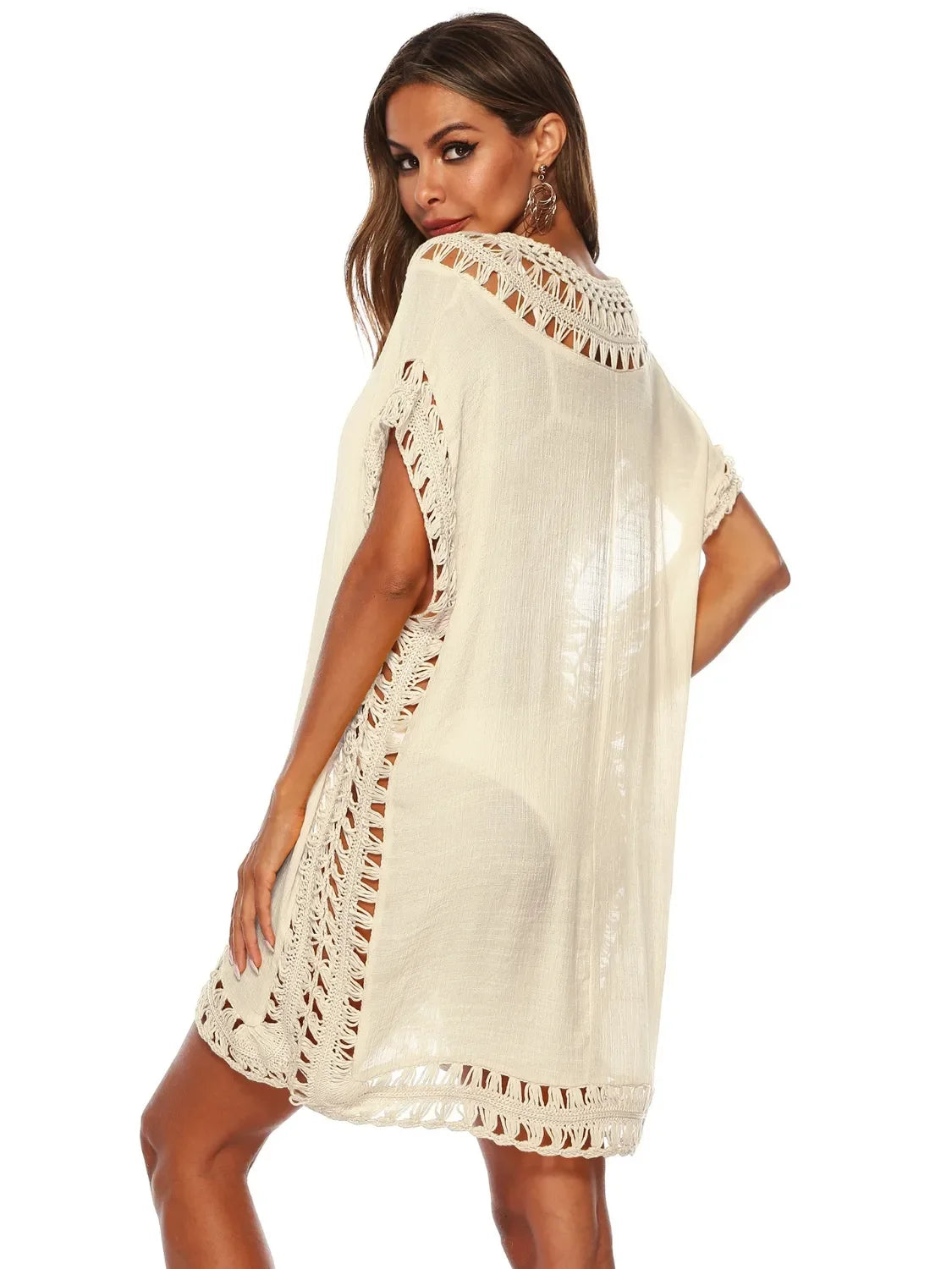 Bohemian Crochet Trim Beach Cover-Up One Size - Southern Shores Clothing