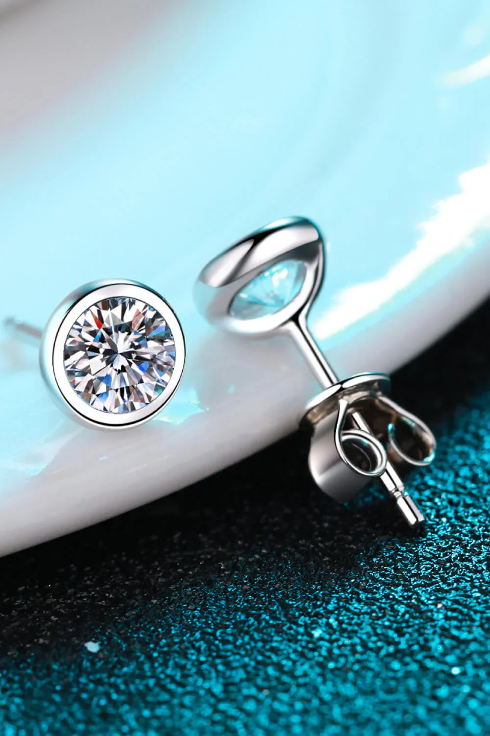 Moissanite Round Stud Earrings Sterling Silver