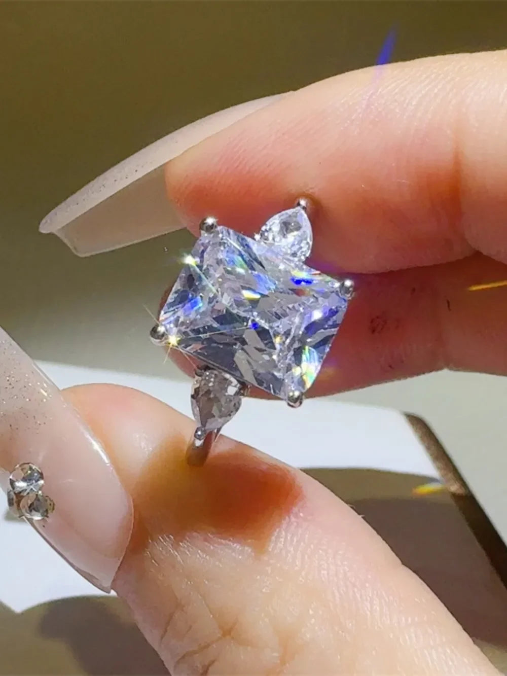 3 Carat Moissanite Sterling Silver Square Ring