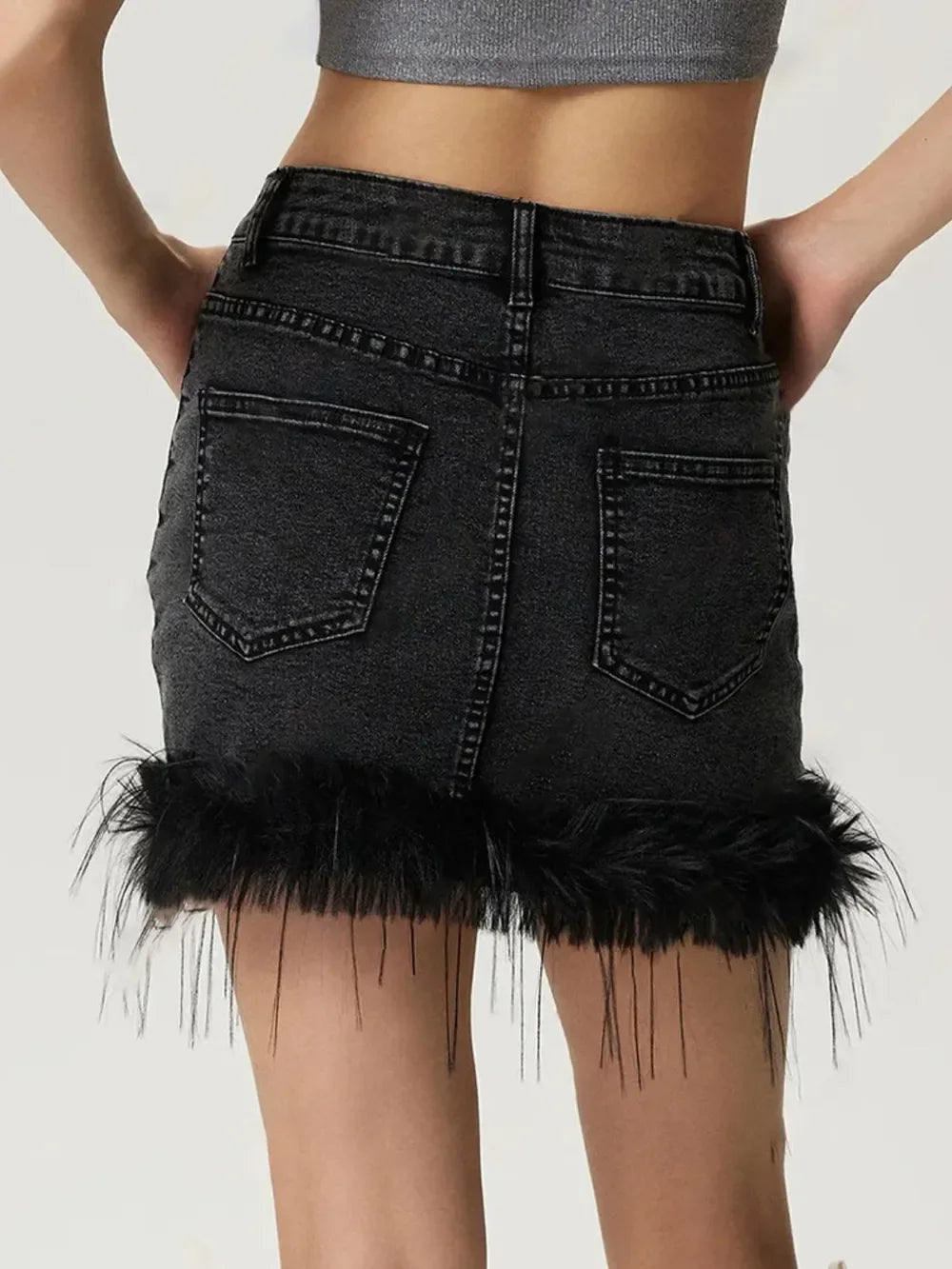 Stretch Plush Hem Mini Denim Skirt Relaxed Fit - Southern Shores Clothing