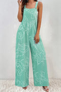 Printed Wide Strap Jumpsuit With Pockets - Southern Shores Clothing