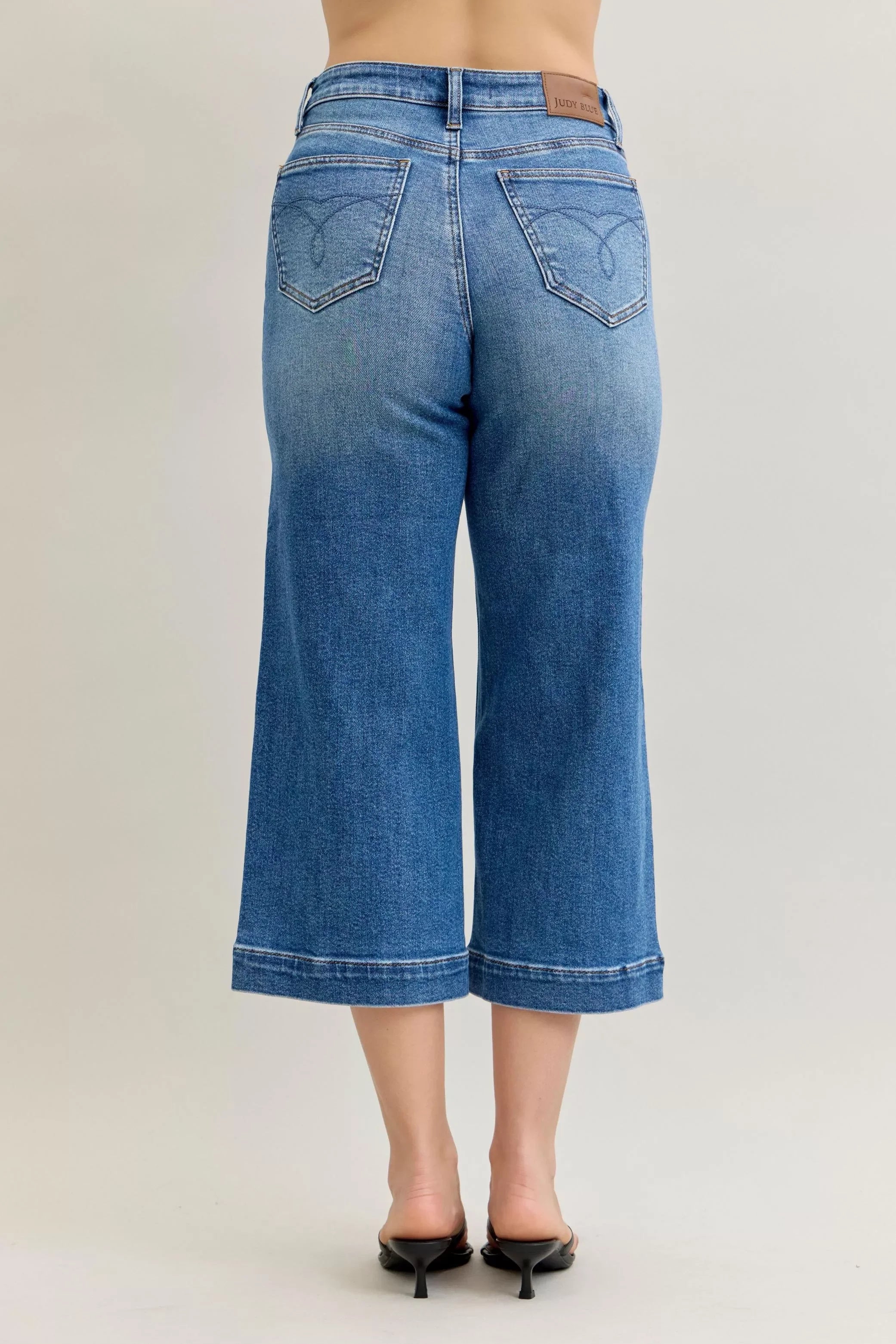 Mid Rise Crop Wide Leg Denim Jeans Relaxed Fit - Southern Shores Clothing