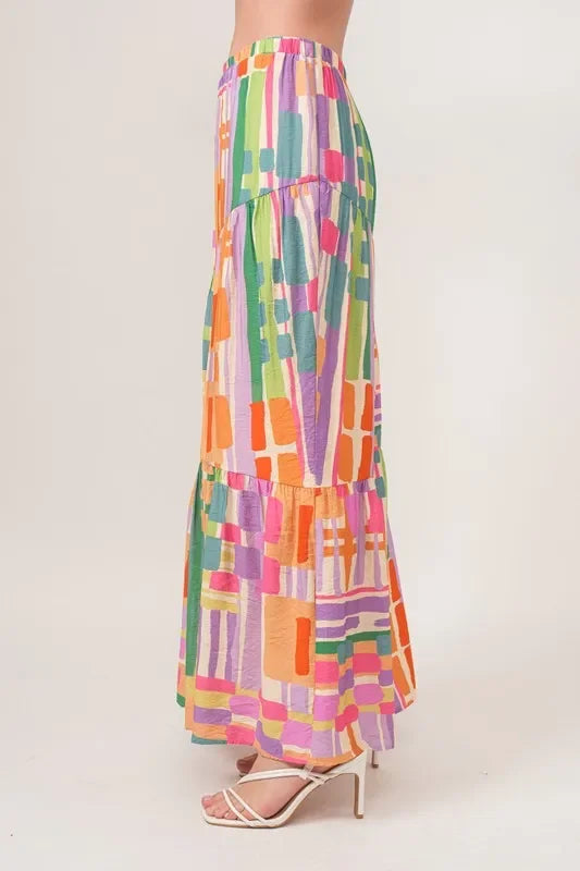 Asymmetric Geometric Print Tiered Maxi Skirt - Southern Shores Clothing