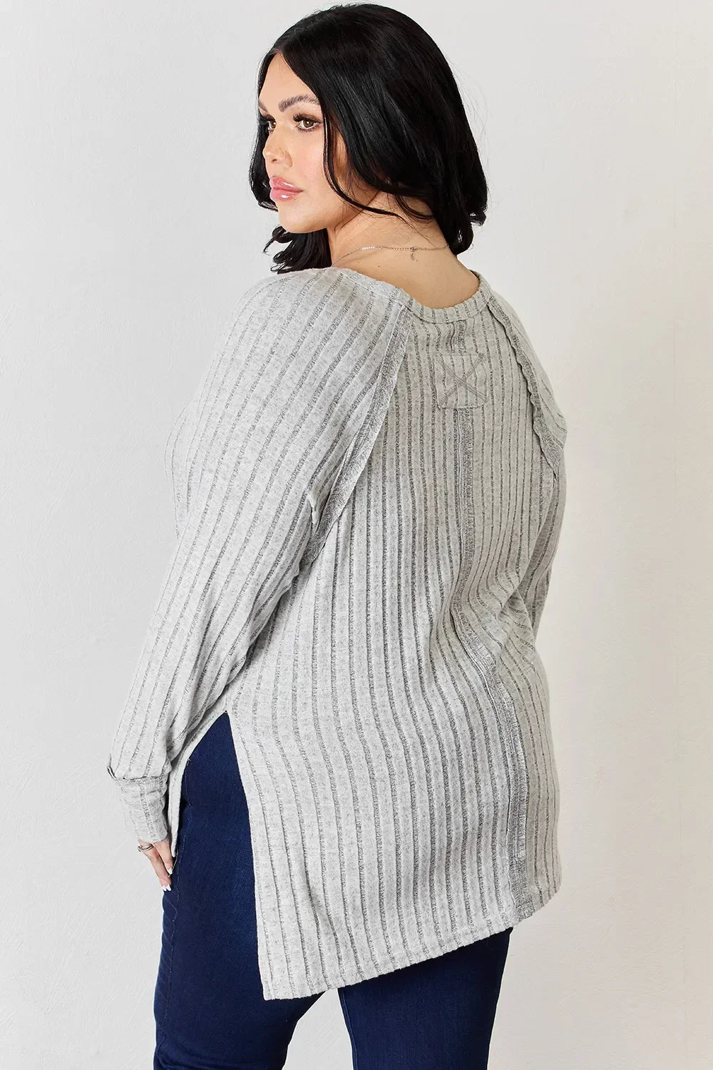 Ribbed Round Neck Slit T Shirt With Stretch - Southern Shores Clothing