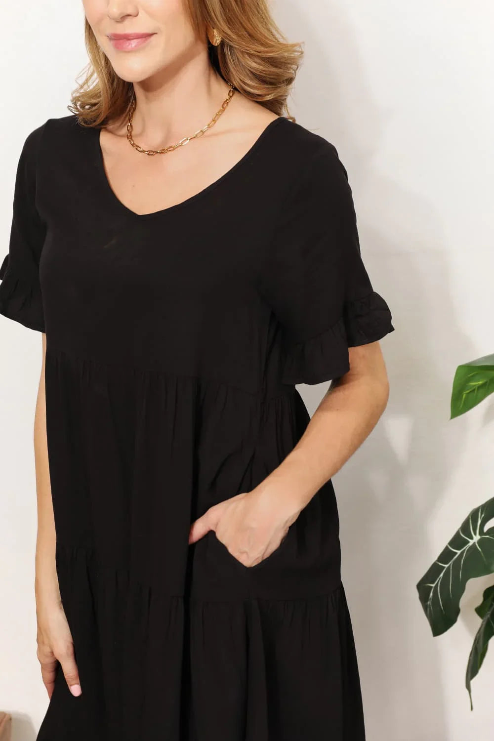 Mandy V-Neck Flounce Sleeve Tiered Dress - Southern Shores Clothing