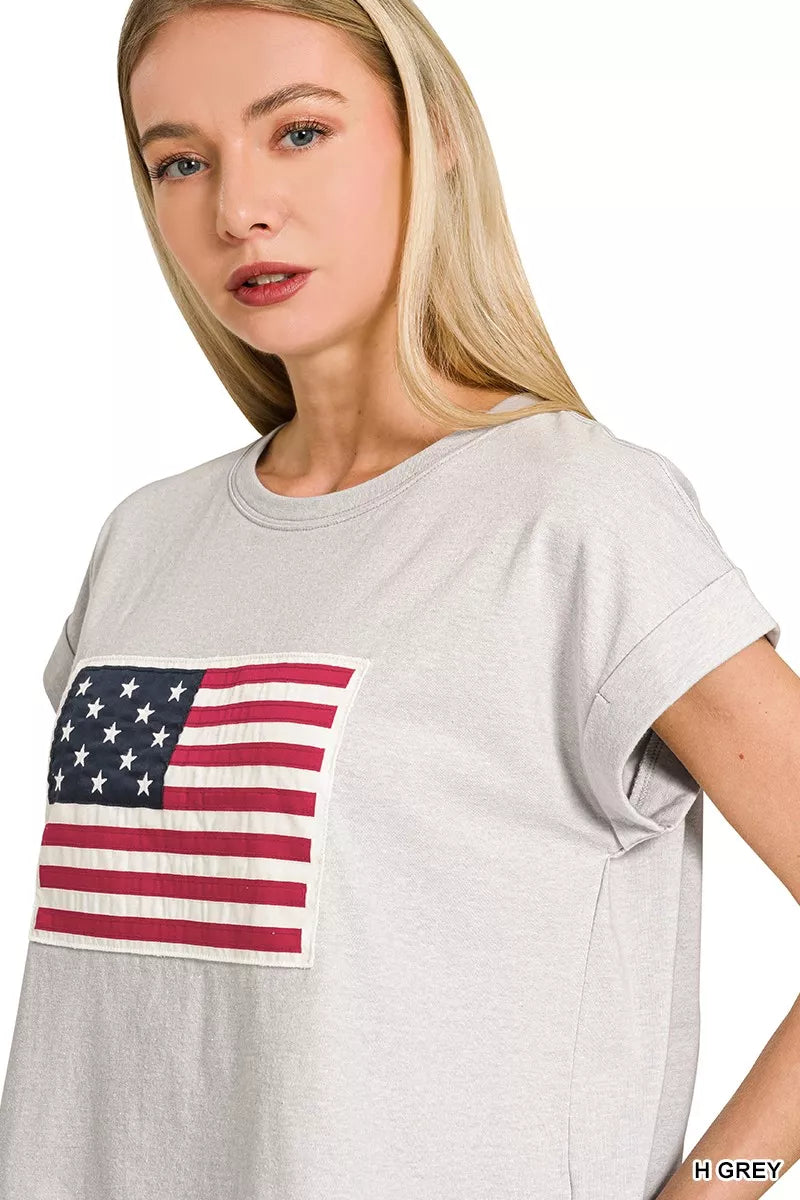 American Flag Round Neck Short Sleeve T Shirt