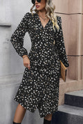 Perfee Printed Surplice Neck Long Sleeve Dress - Southern Shores Clothing