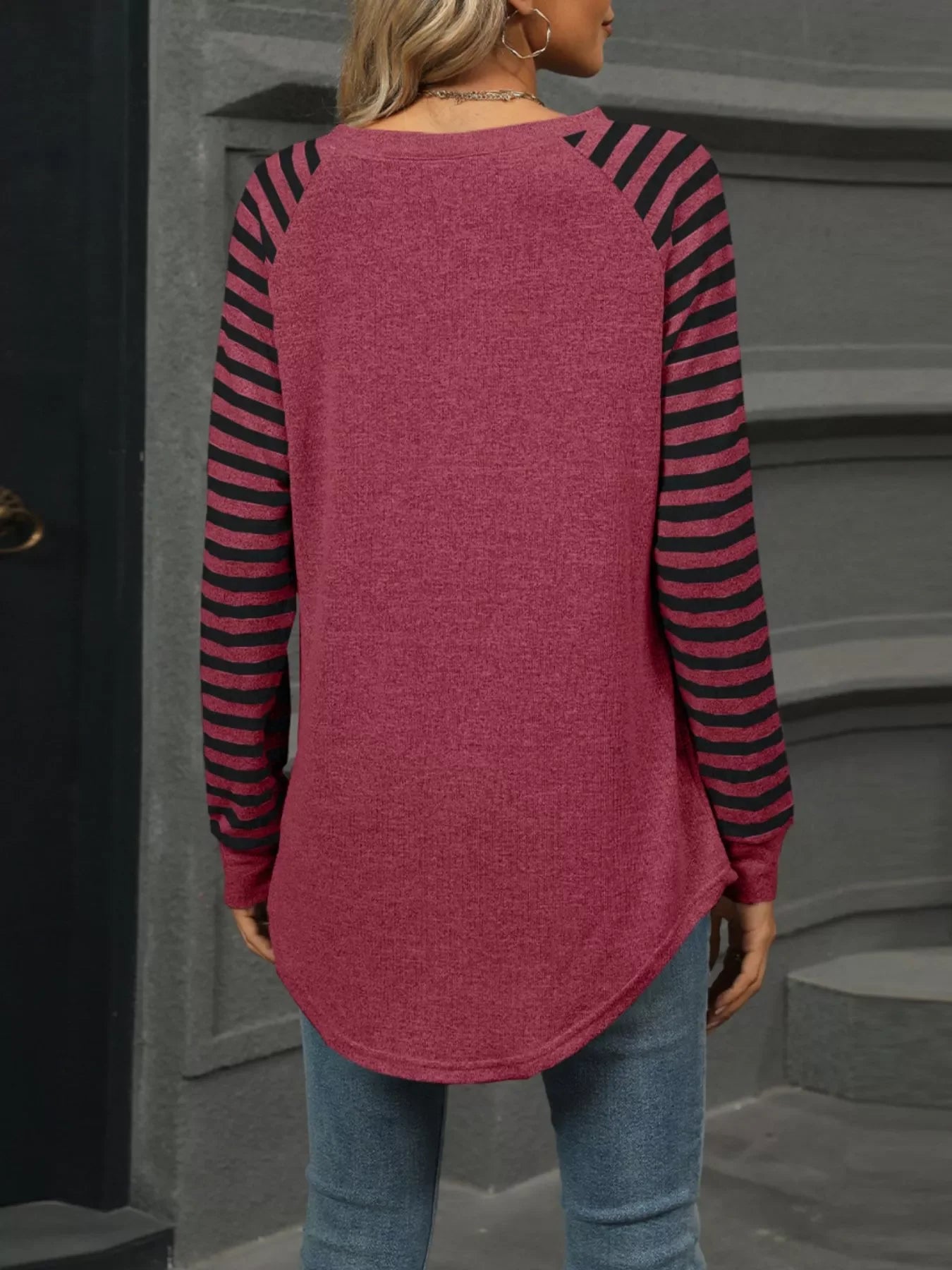 Striped Raglan Sleeve Round Neck T Shirt - Southern Shores Clothing