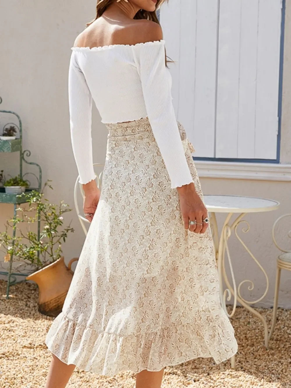 Printed Ruffled Midi Skirt With Flowing Silhouette - Southern Shores Clothing