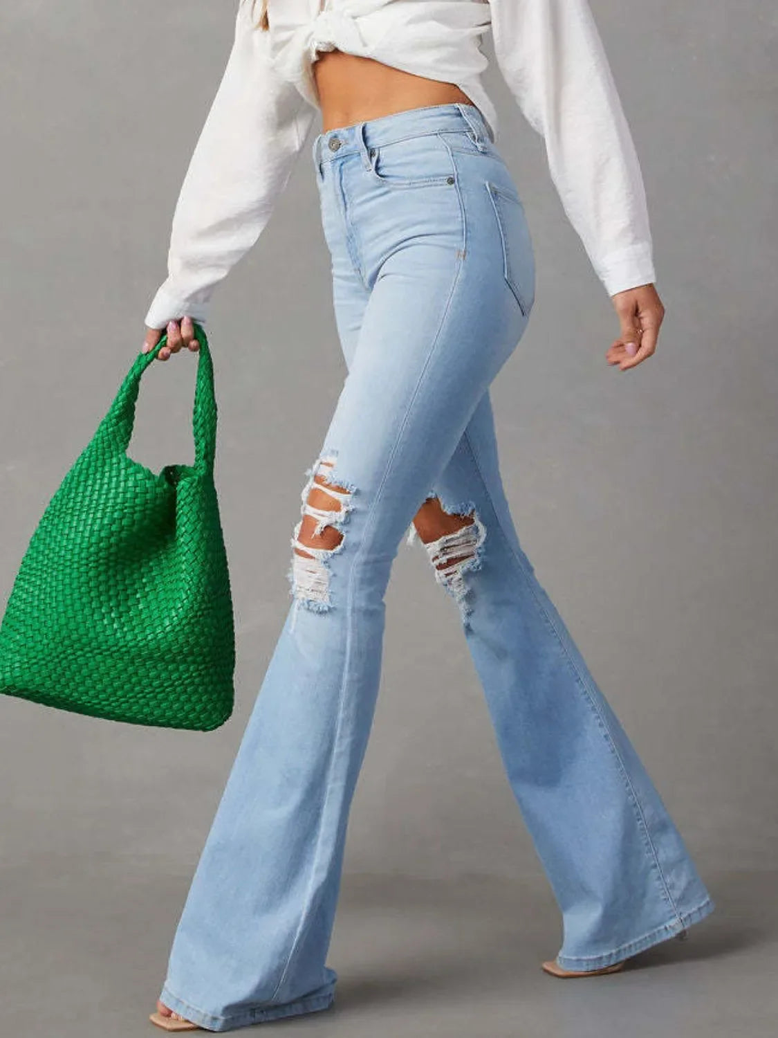 Stretchy Denim Distressed Jeans With Pockets