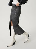 Slit Midi Cotton Denim Skirt With Pockets - Southern Shores Clothing