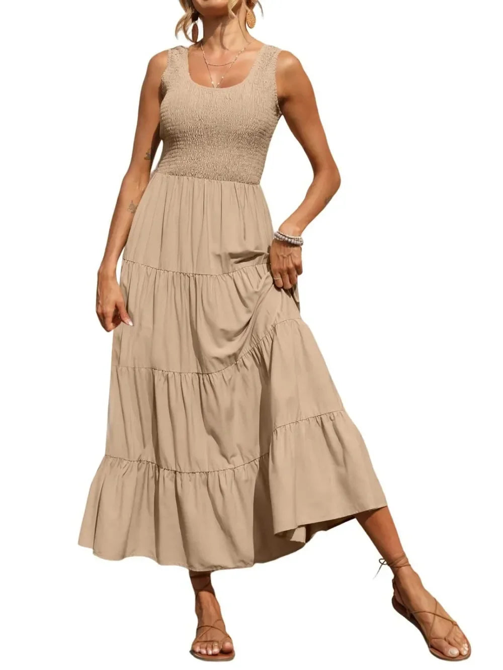 Tiered Smocked Wide Strap Maxi Beach Dress - Southern Shores Clothing