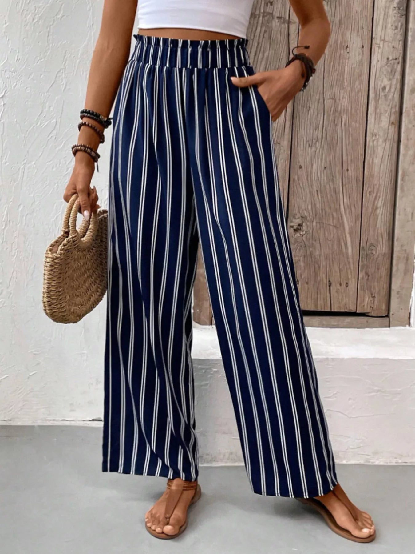 Southern Shores Striped High Waist Wide Leg Pants Plus Size