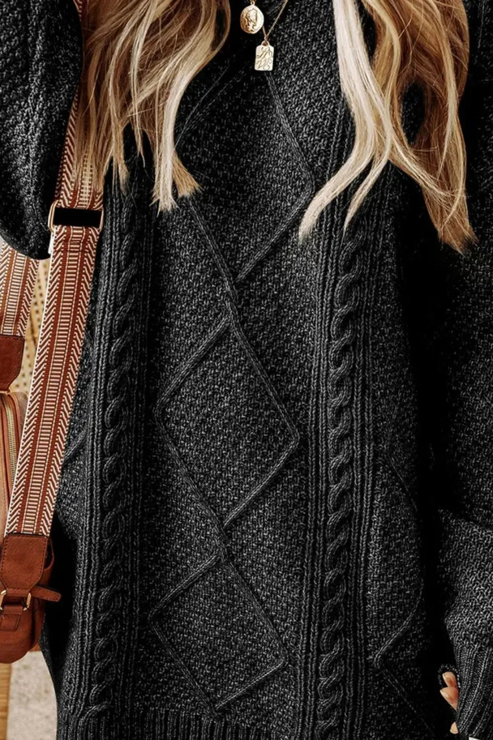 Casual Cable-Knit Round Neck Sweater Dress