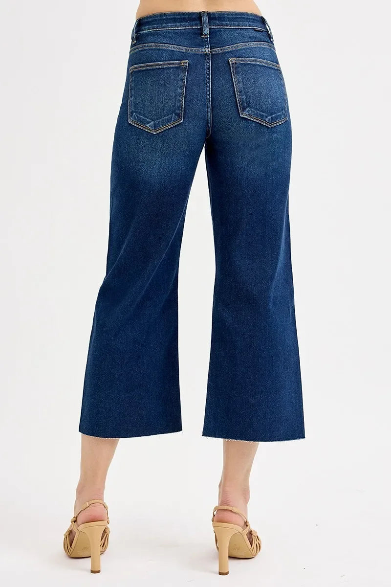 Plus Size High Rise Crop Wide Denim Jeans Tummy Control - Southern Shores Clothing
