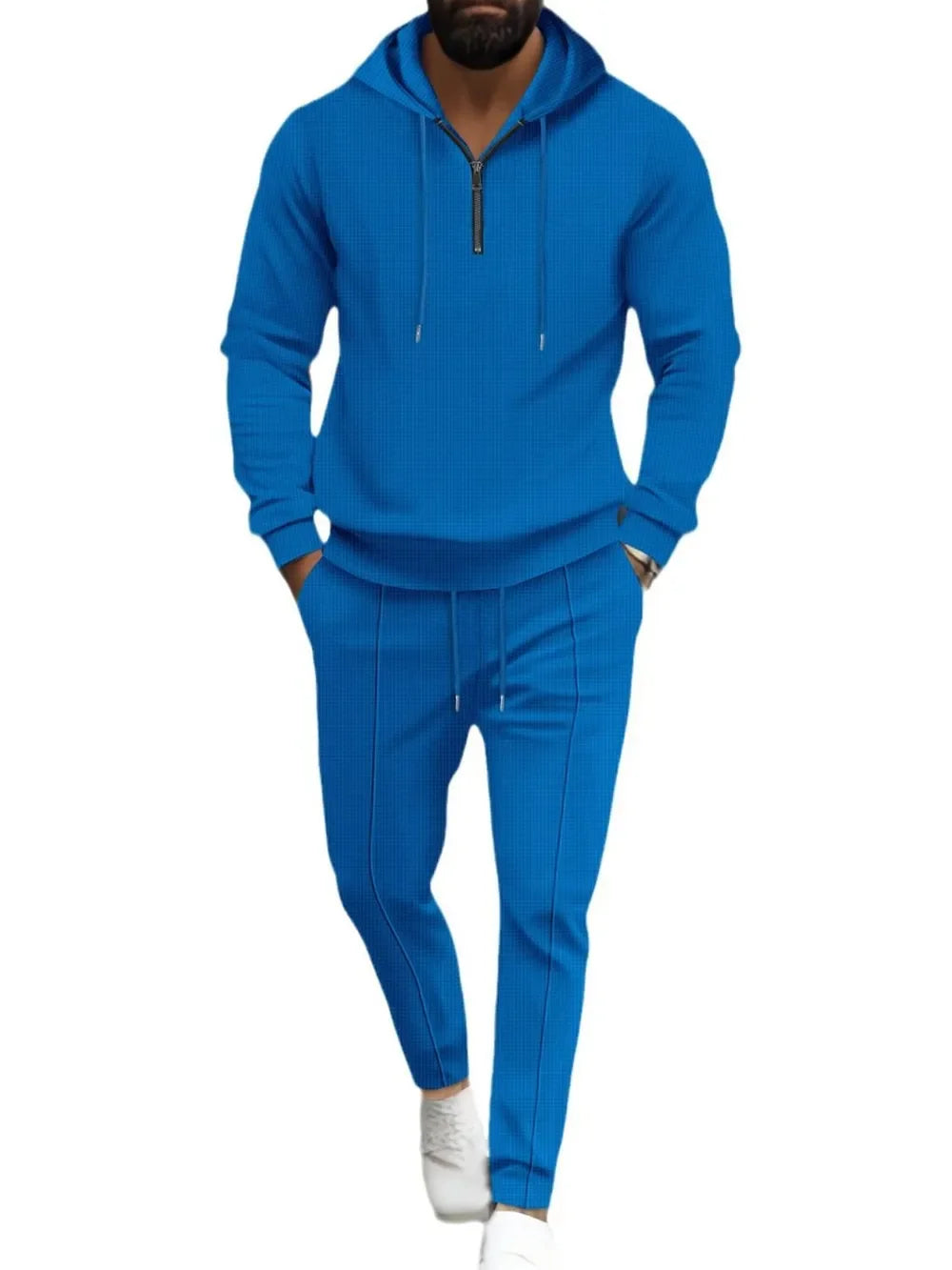Men's Full Size Waffle-Knit Half Zipper Hoodie and Pants Set Plus Size - Southern Shores Clothing