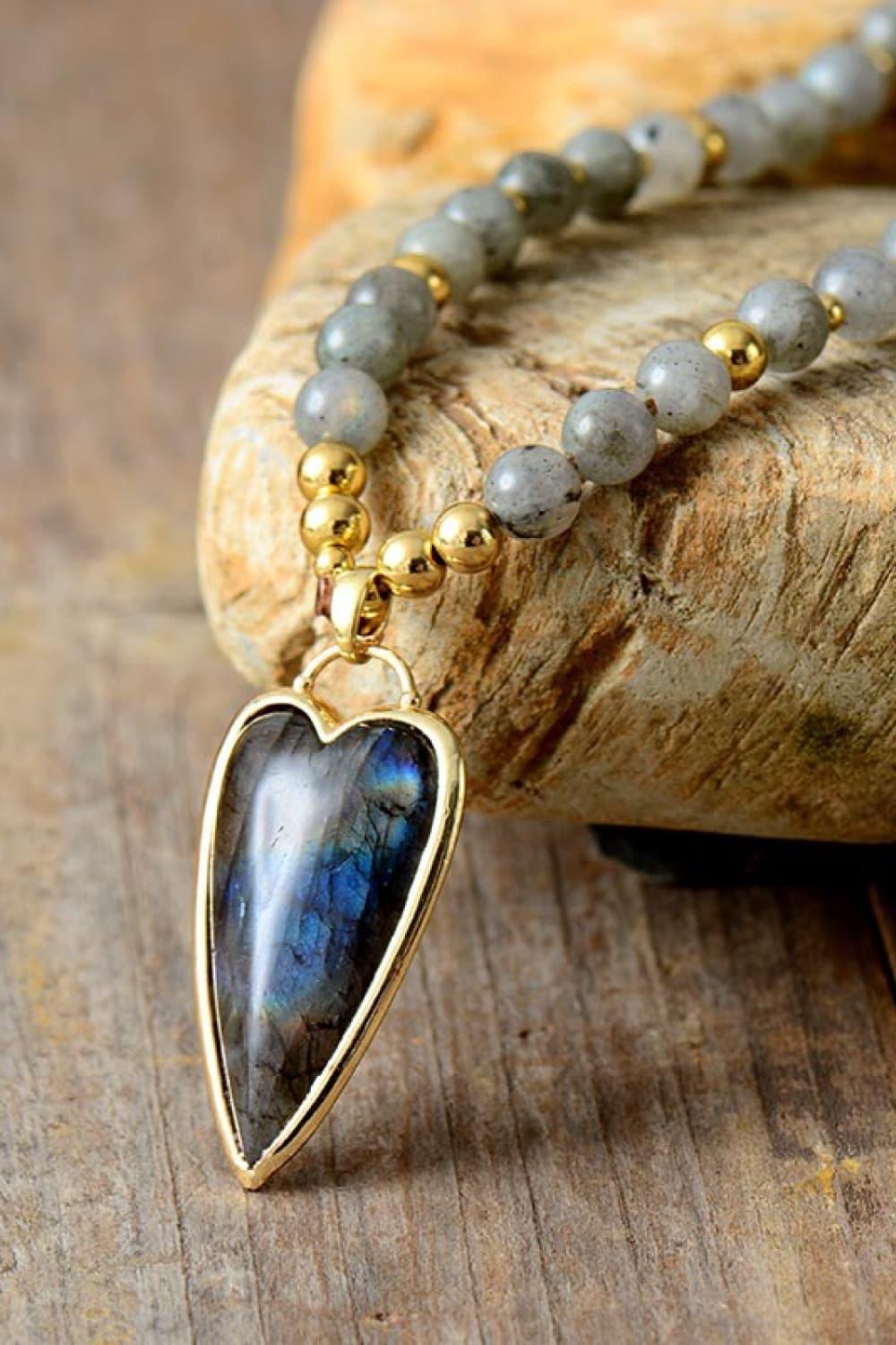 Copper-Accented Natural Stone Beaded Pendant Necklace - Southern Shores Clothing