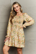 Floral Smocked Square Neck Dress For Summer - Southern Shores Clothing