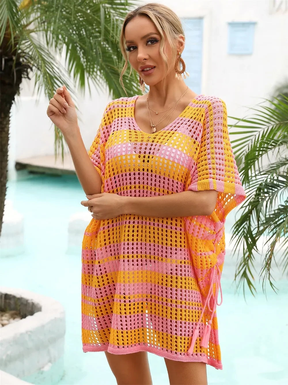 Angel Wings Striped V-Neck Cover Up One Size - Southern Shores Clothing