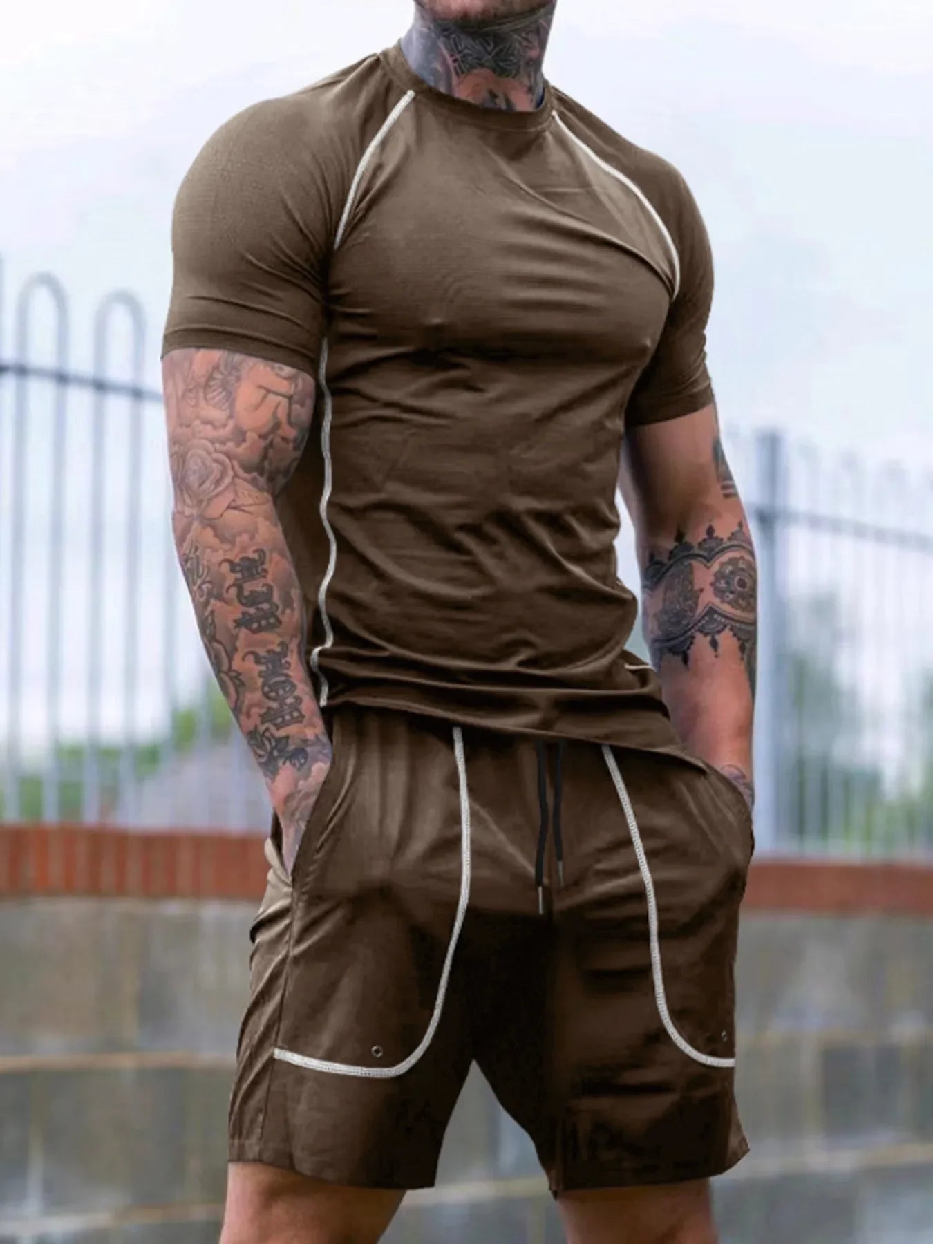 Men's Full Size Round Neck Short Sleeve T-Shirt and Shorts Set Plus Size - Southern Shores Clothing