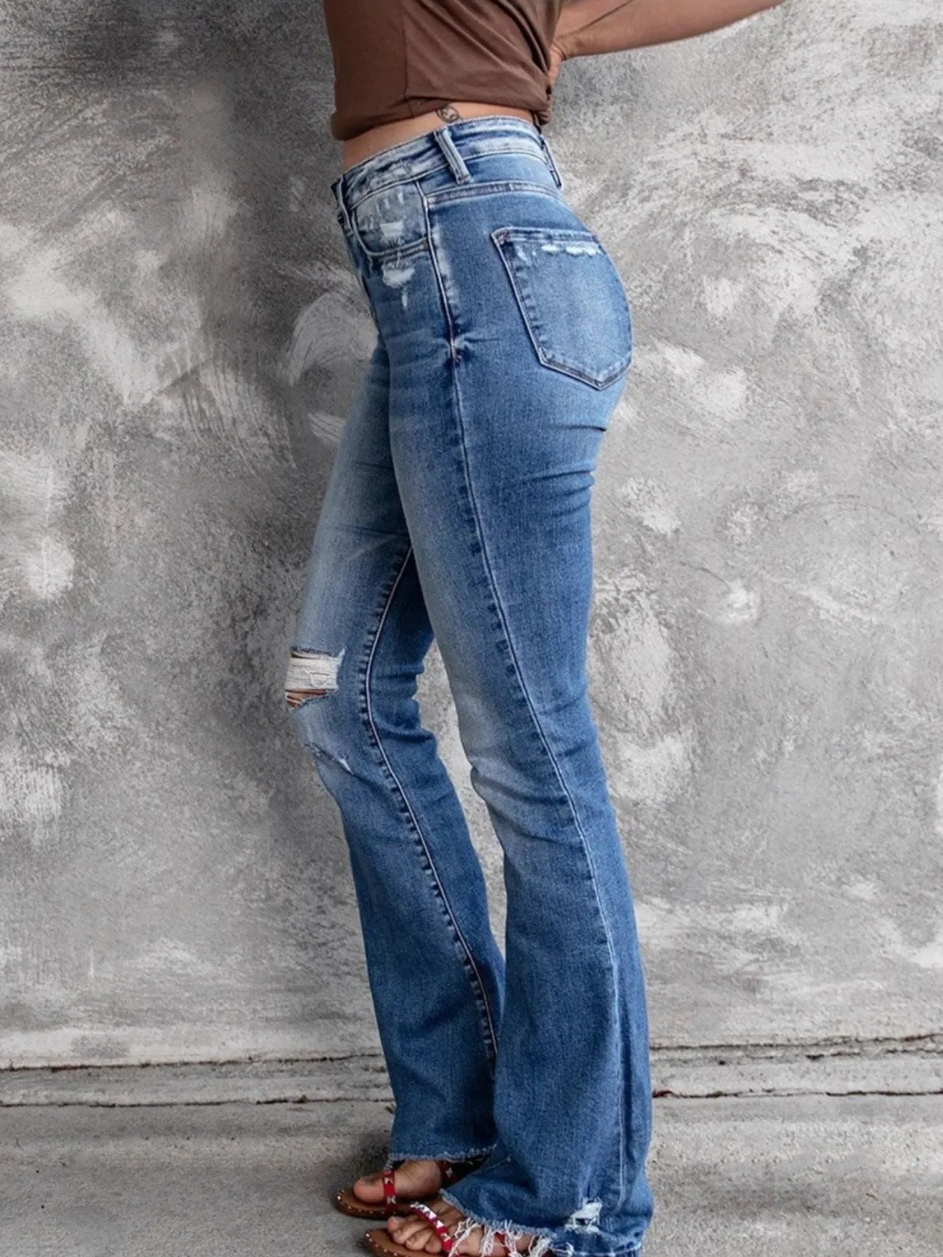 Beach Inspired Distressed Flare Jeans With Pockets - Southern Shores Clothing