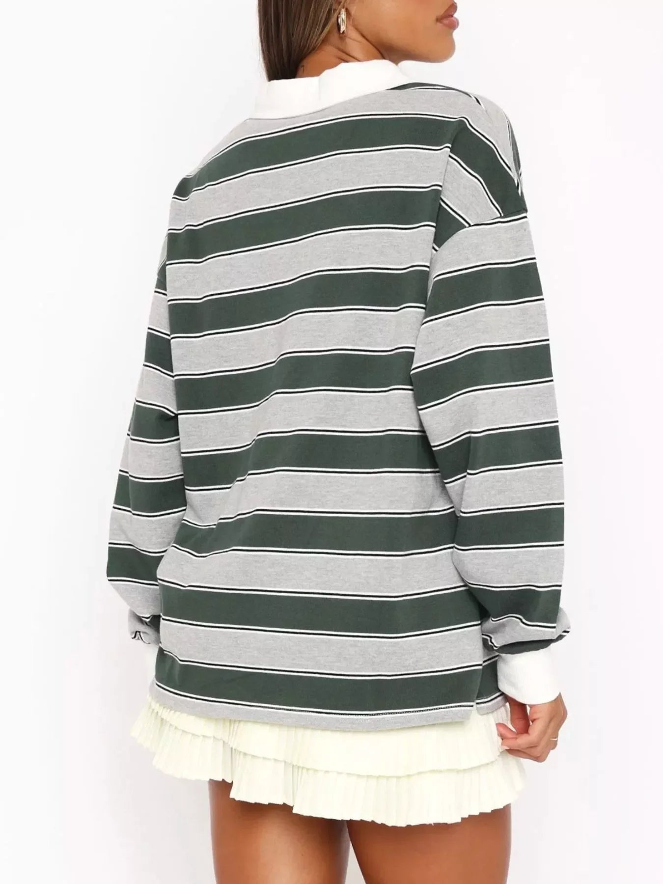 Striped Button Detail Long Sleeve Polo - Southern Shores Clothing