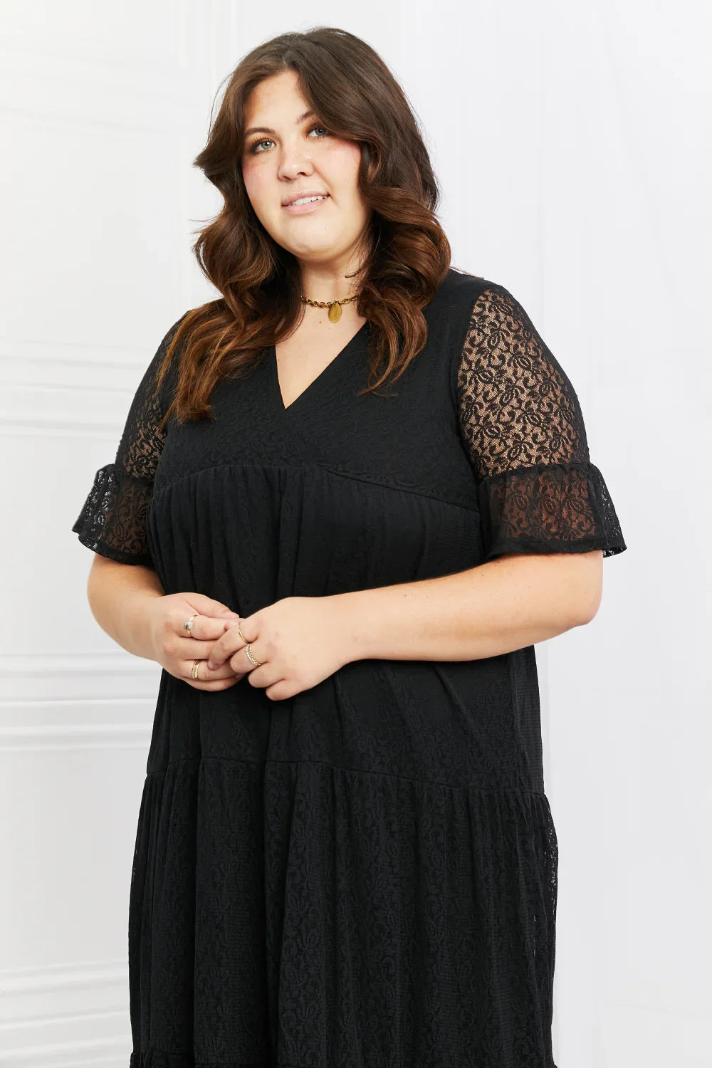 Lace Tiered Midi Dress With Surplice Neckline - Southern Shores Clothing