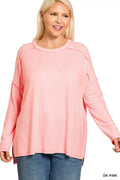 Plus Size Melange Hacci Exposed Seam Hi-Low Tee - Southern Shores Clothing
