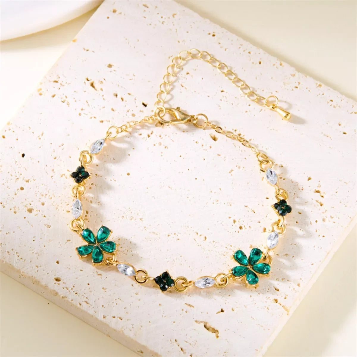 18K Gold-Plated Rhinestone Flower Bracelet - Southern Shores Clothing