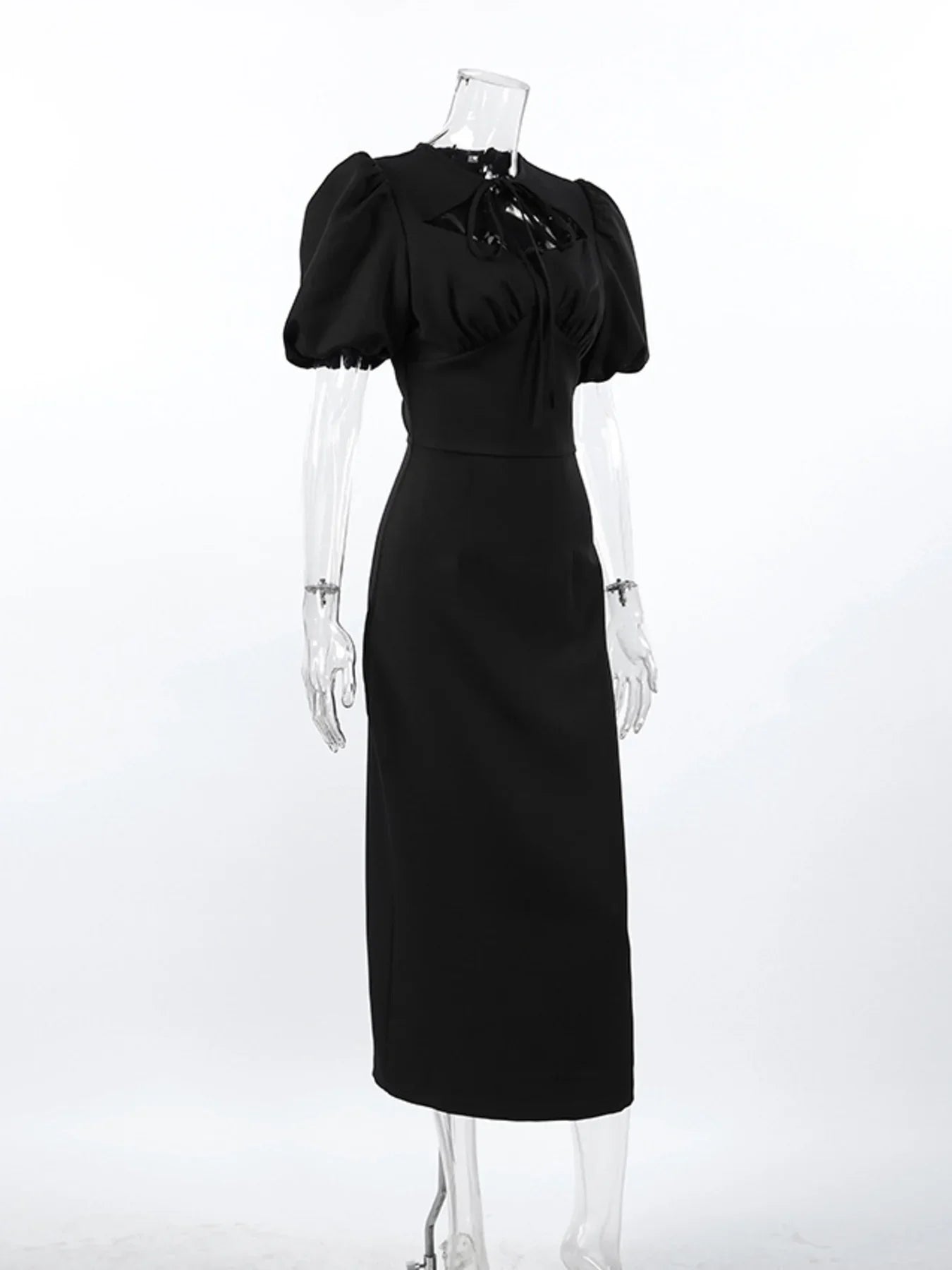 Elegant Cutout Front Puff Sleeve Dress For Formal Occasions - Southern Shores Clothing