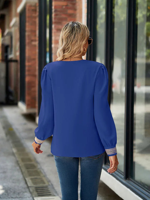 V Neck Long Sleeve Blouse For Everyday Coastal Style - Southern Shores Clothing