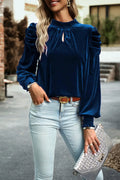 Southern Shores Clothing Long Sleeve Tie Up Mock Neck Velvet Fabric Blouse Design For Everyday Wear - Southern Shores Clothing