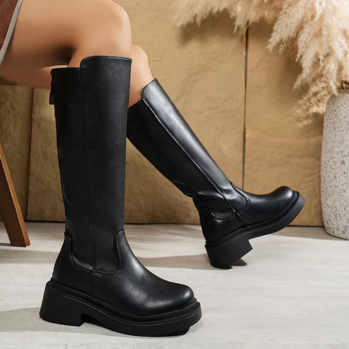 Round Toe Block Heel Ankle Boots Casual Chic