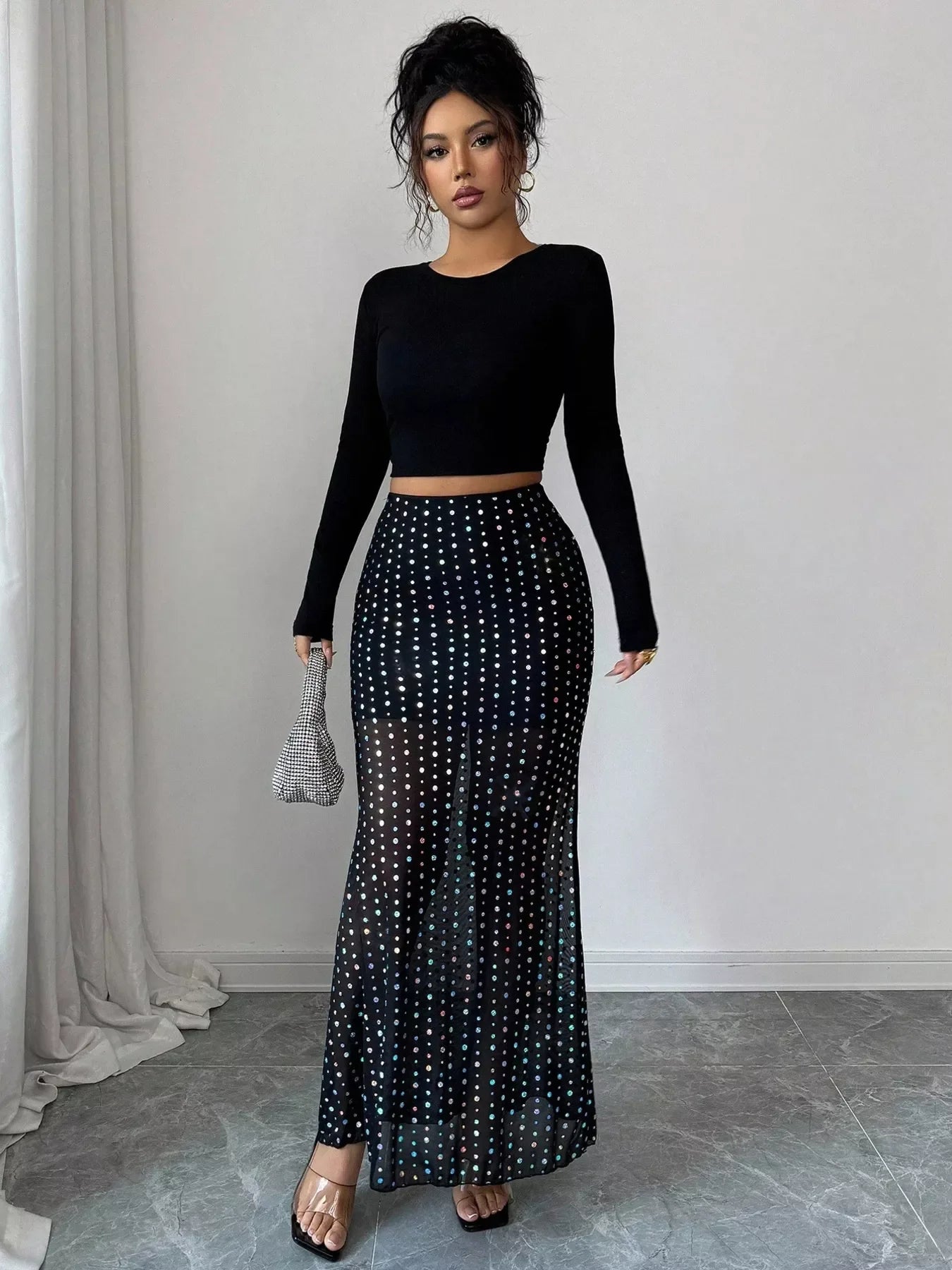 Flowing Polka Dot Maxi Skirt Polyester Blend - Southern Shores Clothing