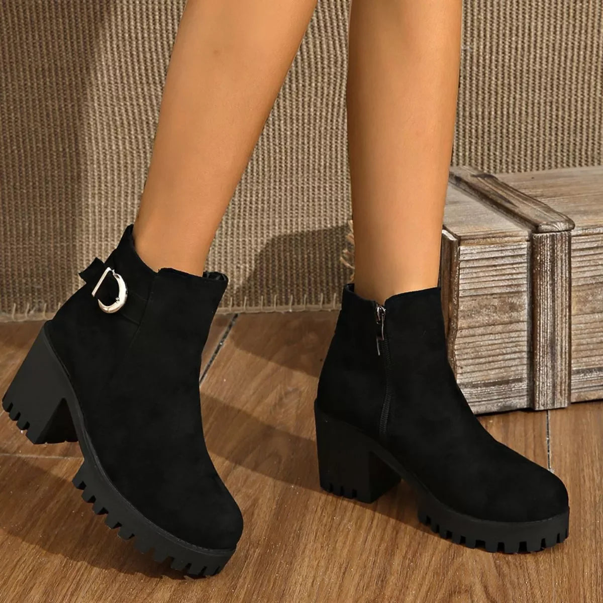 Suede Round Toe Block Heels Boots Classic - Southern Shores Clothing