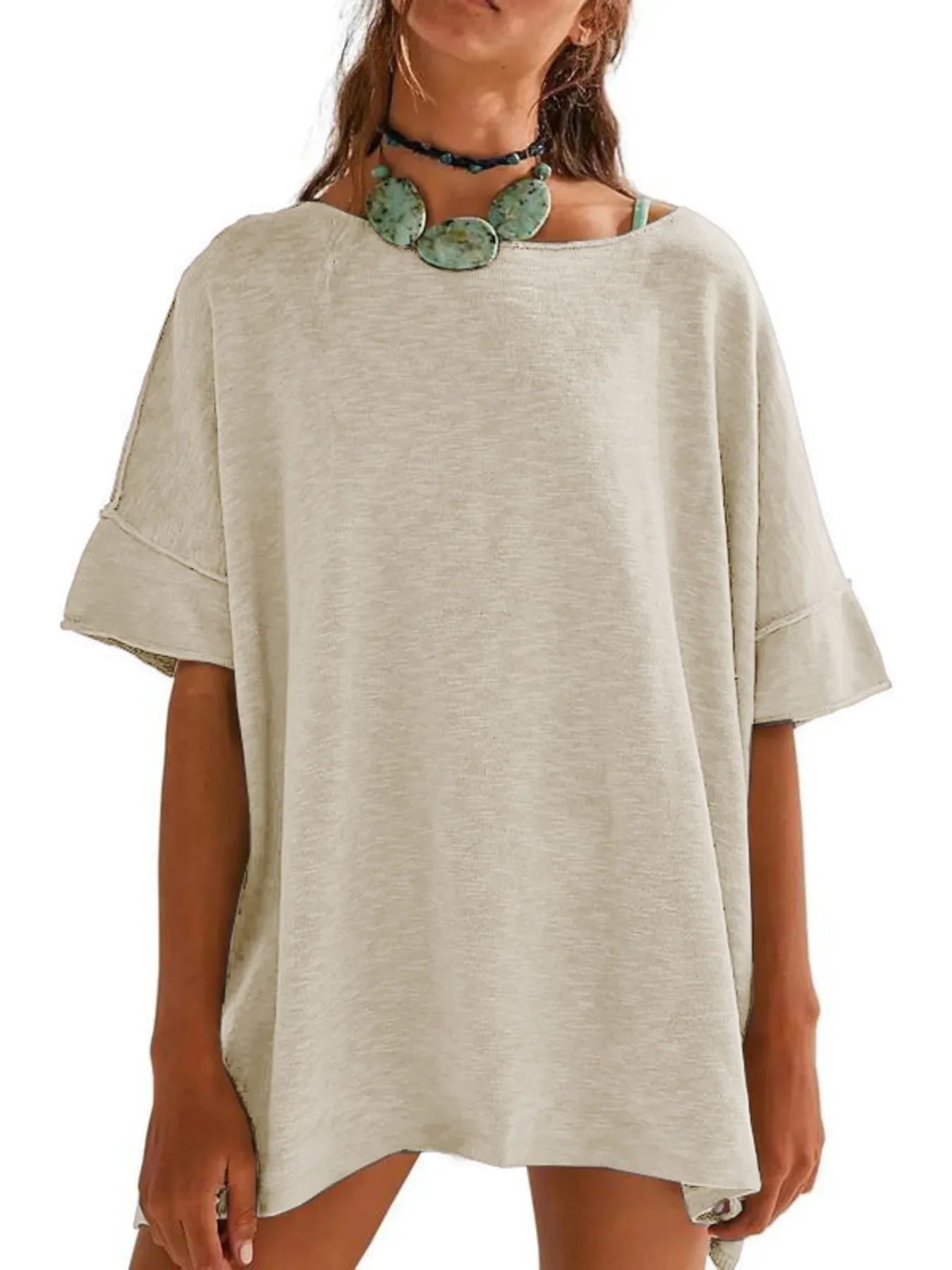 Oversized Round Neck Drop Shoulder Stretchy T Shirt - Southern Shores Clothing