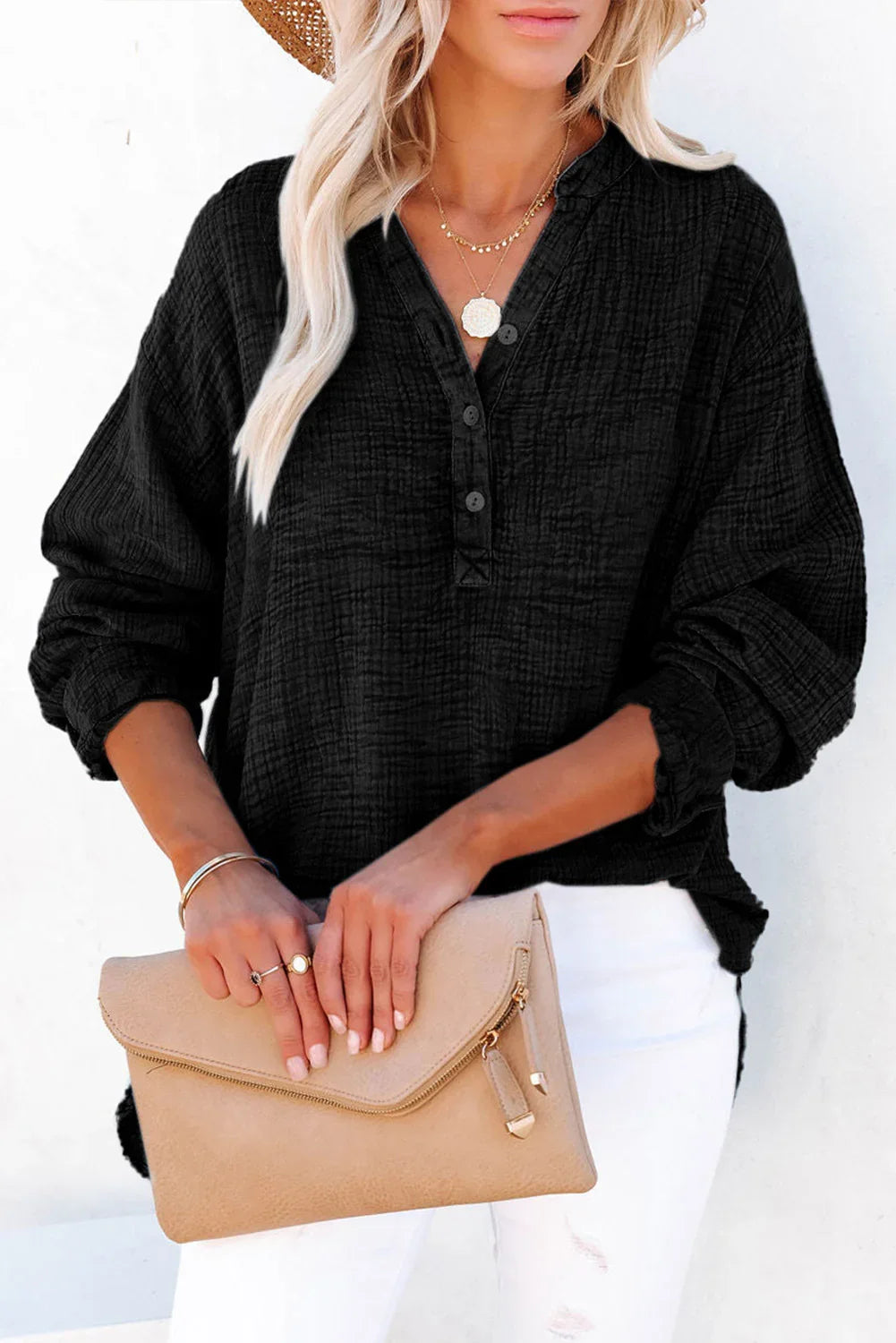 Timeless Southern Shores Clothing Buttoned Long Sleeve 100% Cotton Blouse with Versatile Style - Southern Shores Clothing