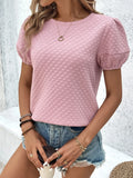 Textured Puff Sleeve Stretch T Shirt Top - Southern Shores Clothing