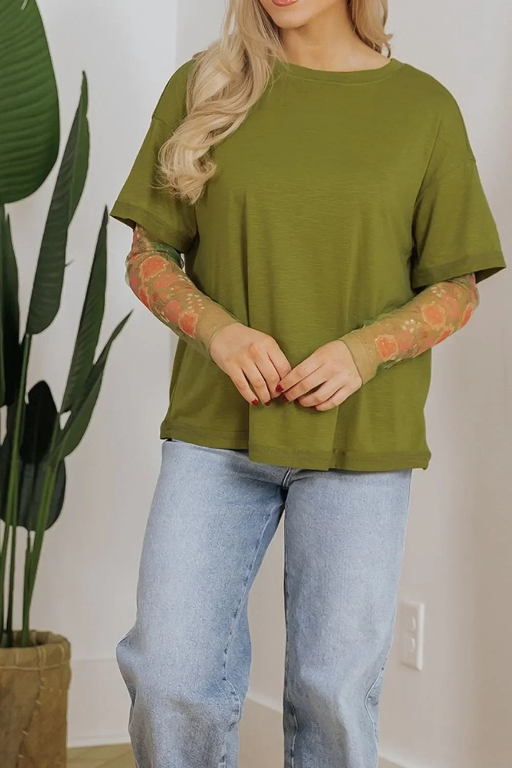 Round Neck Mesh Long Sleeve T-Shirt - Southern Shores Clothing