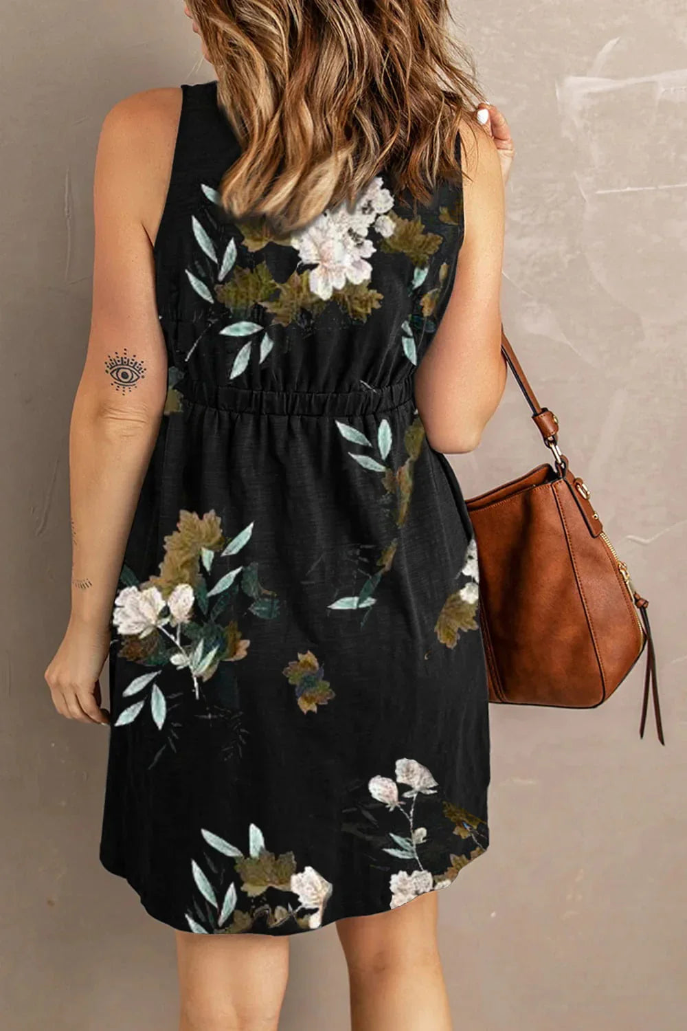 Double Take Printed Scoop Neck Sleeveless Buttoned Magic Dress with Pockets - Southern Shores Clothing